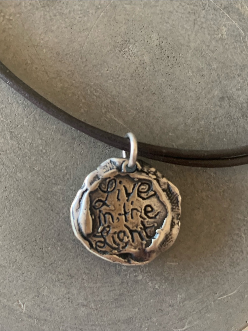 Island Cowgirl Artisan Sun/“Live In The Light” Necklace on Leather Cord - Picture 3 of 8